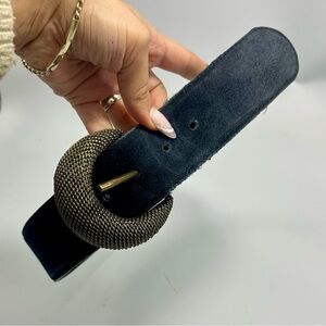 Vintage Liz Claiborne navy suede large buckle belt size L